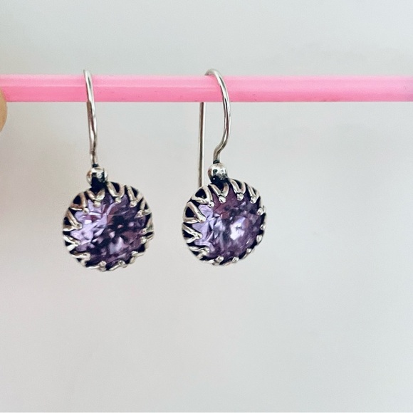 SILVER 925 PENDANT EARRINGS PURPLE CRYSTAL - Picture 3 of 7